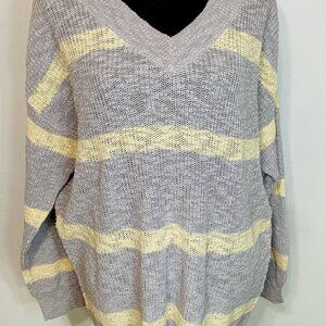 NEW Women's Plus 0X Lightweight Sonoma Pullover Sweater Lt Gray W/Cream Stripes